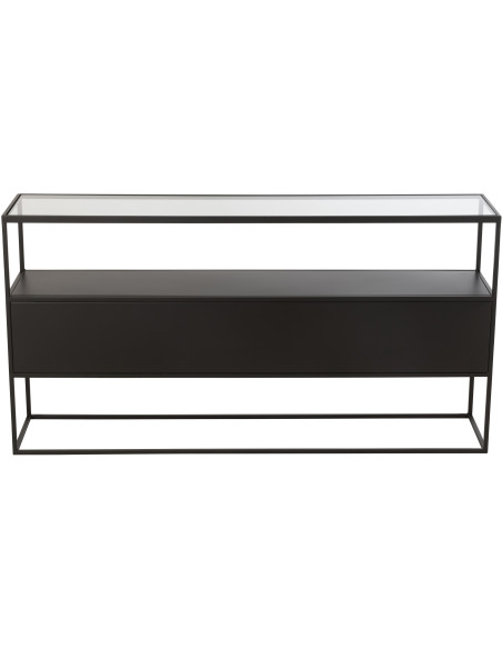 Console moderne Rectangulaire 2 étagères en Métal Noir Verre Transparent Tylora - 5
