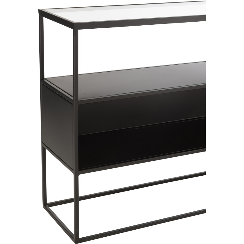 Console moderne Rectangulaire 2 étagères en Métal Noir Verre Transparent Tylora - 6