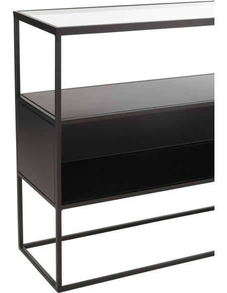 Console moderne Rectangulaire 2 étagères en Métal Noir Verre Transparent Tylora - 6