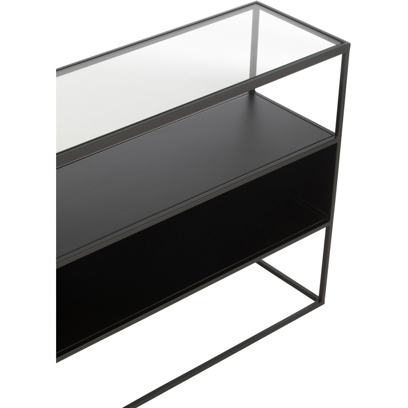 Console moderne Rectangulaire 2 étagères en Métal Noir Verre Transparent Tylora - 7