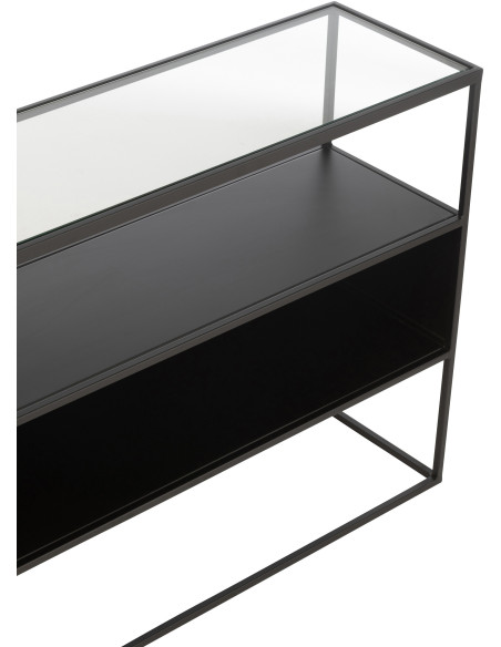 Console moderne Rectangulaire 2 étagères en Métal Noir Verre Transparent Tylora - 7