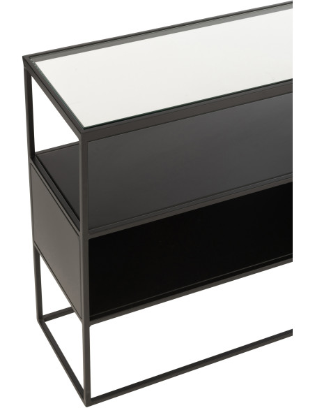 Console moderne Rectangulaire 2 étagères en Métal Noir Verre Transparent Tylora - 8