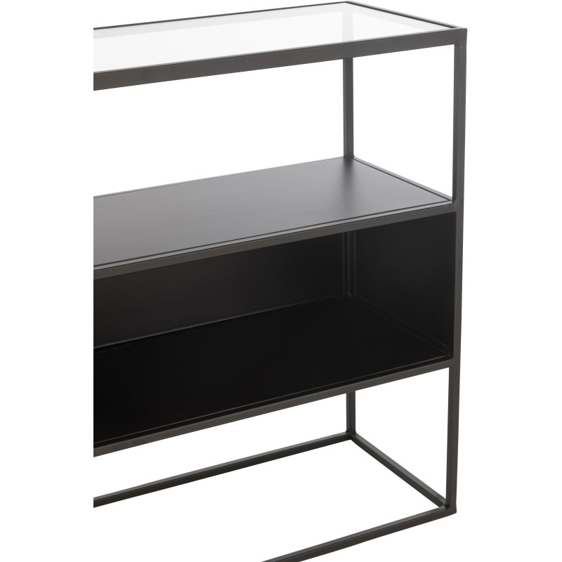Console moderne Rectangulaire 2 étagères en Métal Noir Verre Transparent Tylora - 9