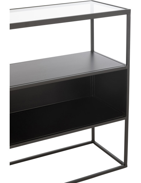 Console moderne Rectangulaire 2 étagères en Métal Noir Verre Transparent Tylora - 9