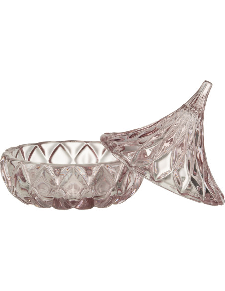 Boite Ronde avec couvercle Point en Verre Rose - 2