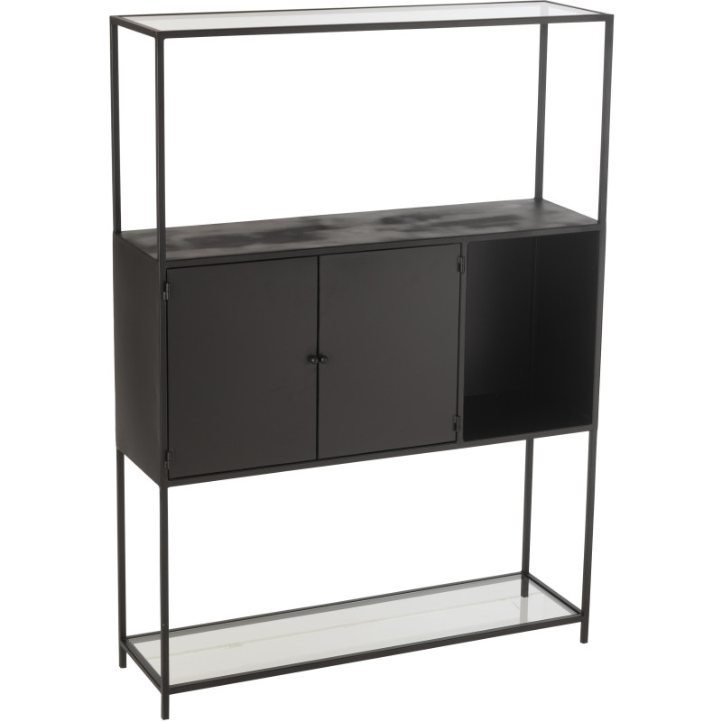 Buffet moderne Haut 2 portes 3 étagères 1 niche en Métal Noir Verre Transparent Tylora - 1