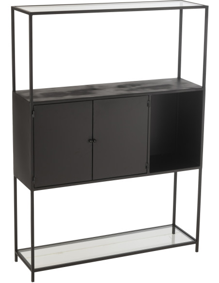 Buffet moderne Haut 2 portes 3 étagères 1 niche en Métal Noir Verre Transparent Tylora - 1