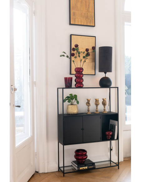 Buffet moderne Haut 2 portes 3 étagères 1 niche en Métal Noir Verre Transparent Tylora - 2