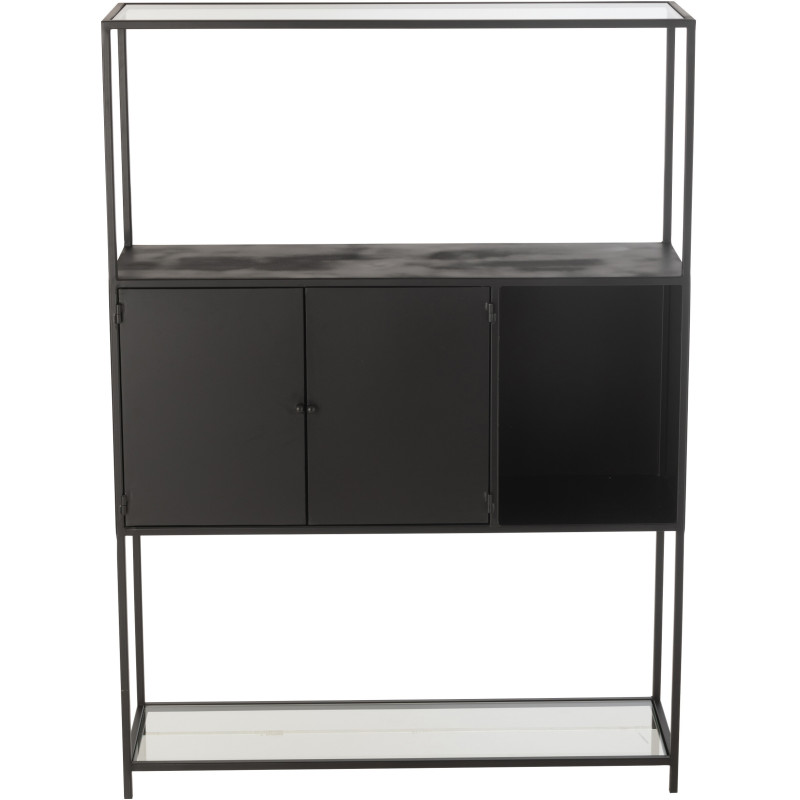 Buffet moderne Haut 2 portes 3 étagères 1 niche en Métal Noir Verre Transparent Tylora - 3