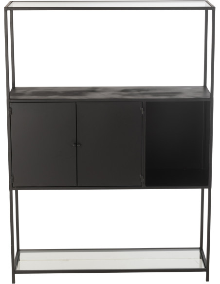 Buffet moderne Haut 2 portes 3 étagères 1 niche en Métal Noir Verre Transparent Tylora - 3