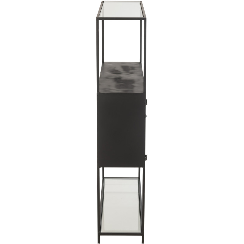 Buffet moderne Haut 2 portes 3 étagères 1 niche en Métal Noir Verre Transparent Tylora - 4