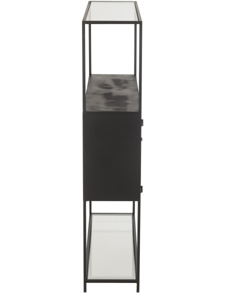 Buffet moderne Haut 2 portes 3 étagères 1 niche en Métal Noir Verre Transparent Tylora - 4