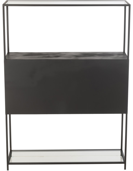 Buffet moderne Haut 2 portes 3 étagères 1 niche en Métal Noir Verre Transparent Tylora - 5