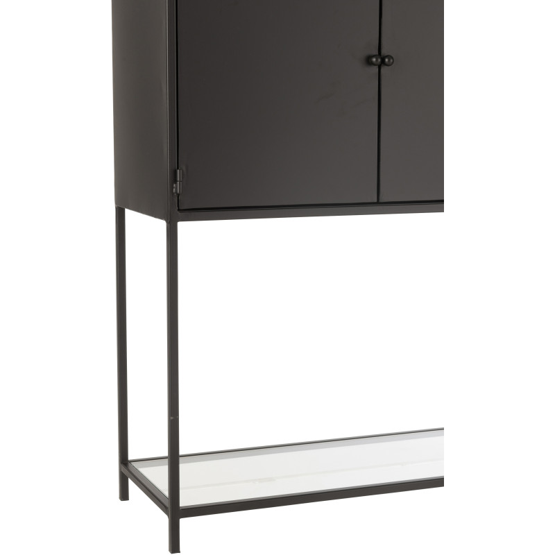 Buffet moderne Haut 2 portes 3 étagères 1 niche en Métal Noir Verre Transparent Tylora - 6