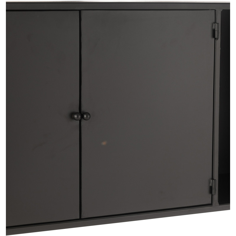 Buffet moderne Haut 2 portes 3 étagères 1 niche en Métal Noir Verre Transparent Tylora - 7