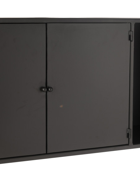 Buffet moderne Haut 2 portes 3 étagères 1 niche en Métal Noir Verre Transparent Tylora - 7