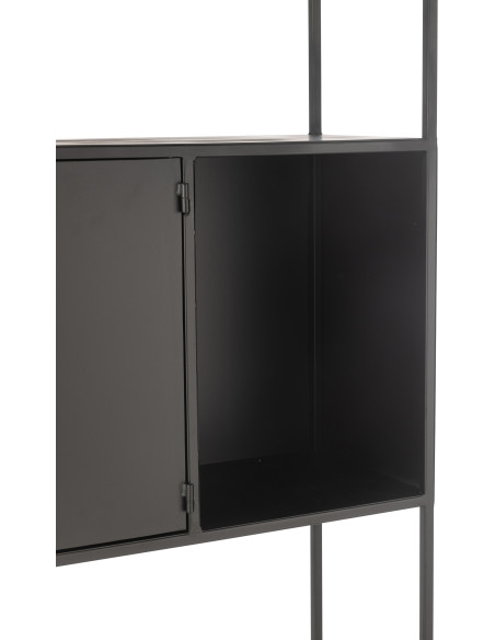 Buffet moderne Haut 2 portes 3 étagères 1 niche en Métal Noir Verre Transparent Tylora - 8