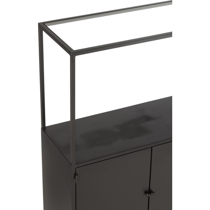 Buffet moderne Haut 2 portes 3 étagères 1 niche en Métal Noir Verre Transparent Tylora - 9