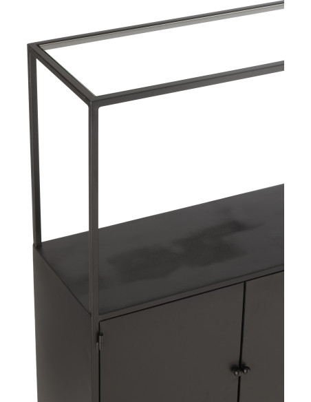 Buffet moderne Haut 2 portes 3 étagères 1 niche en Métal Noir Verre Transparent Tylora - 9