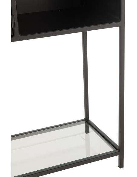 Buffet moderne Haut 2 portes 3 étagères 1 niche en Métal Noir Verre Transparent Tylora - 10