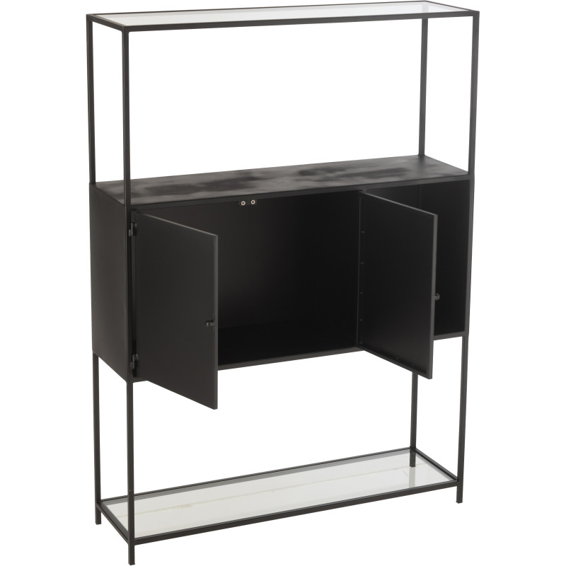 Buffet moderne Haut 2 portes 3 étagères 1 niche en Métal Noir Verre Transparent Tylora - 11