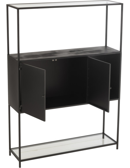 Buffet moderne Haut 2 portes 3 étagères 1 niche en Métal Noir Verre Transparent Tylora - 11