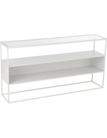 Console moderne Rectangulaire 2 étagères en Métal Blanc Verre Transparent Tylora - 1