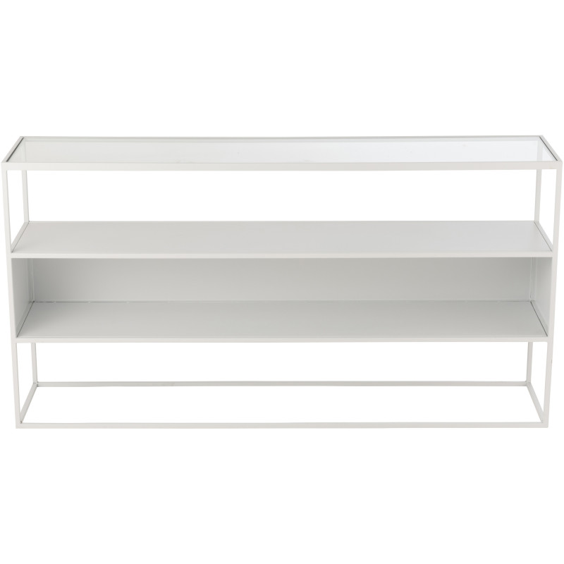 Console moderne Rectangulaire 2 étagères en Métal Blanc Verre Transparent Tylora - 2