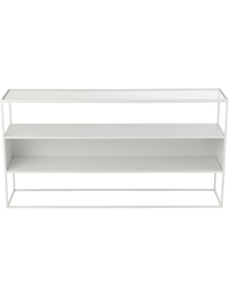 Console moderne Rectangulaire 2 étagères en Métal Blanc Verre Transparent Tylora - 2