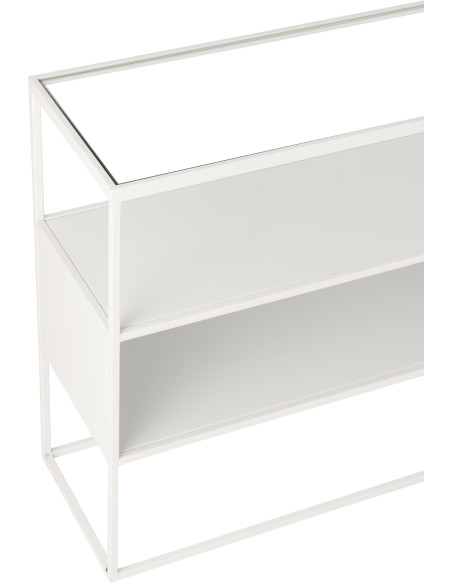 Console moderne Rectangulaire 2 étagères en Métal Blanc Verre Transparent Tylora - 6