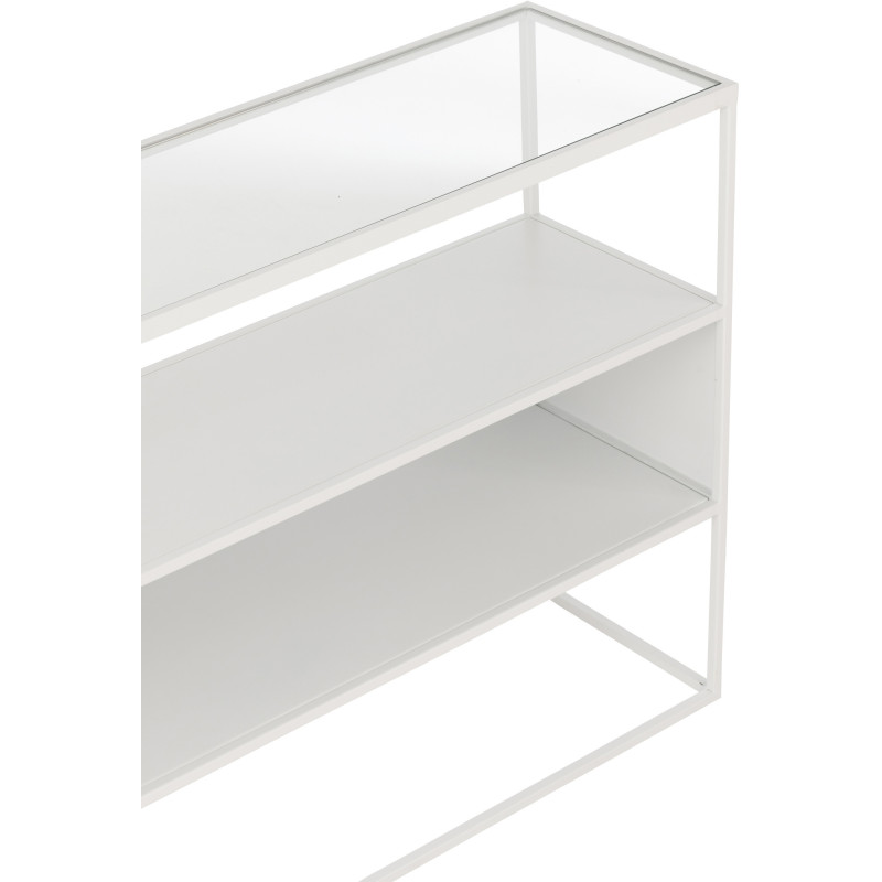 Console moderne Rectangulaire 2 étagères en Métal Blanc Verre Transparent Tylora - 7