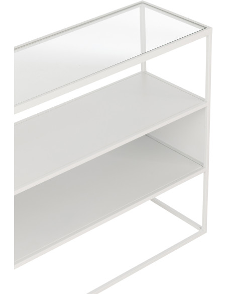 Console moderne Rectangulaire 2 étagères en Métal Blanc Verre Transparent Tylora - 7