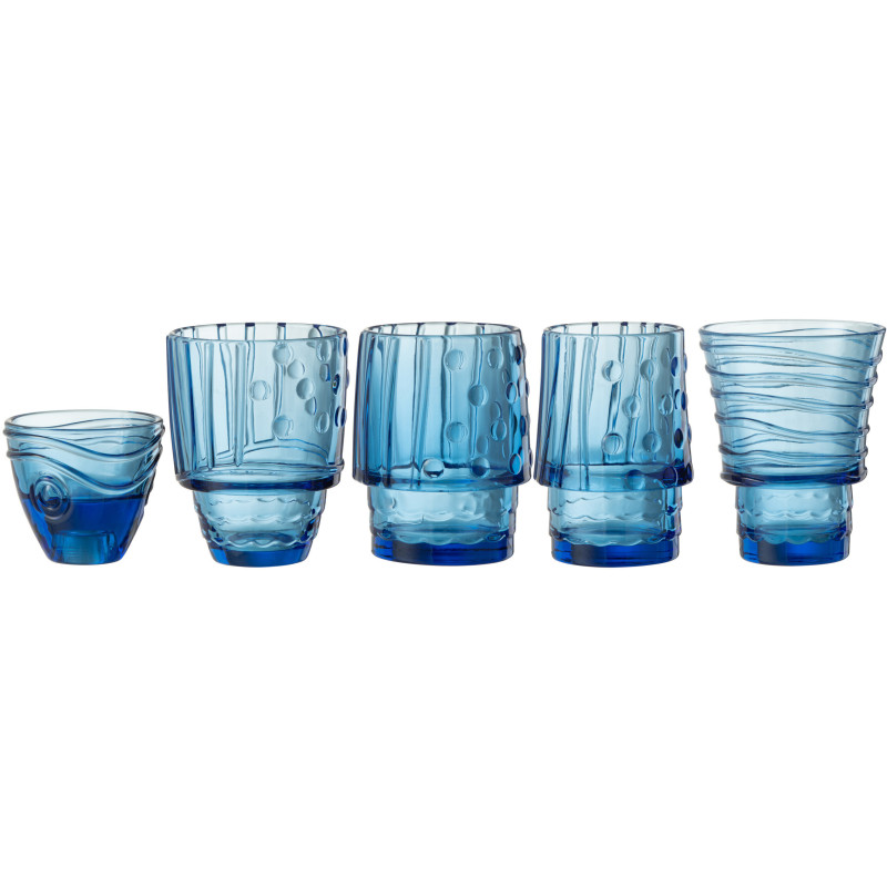 Verres empilables Poisson Fishy en Verre Bleu (Lot de 5) - 3