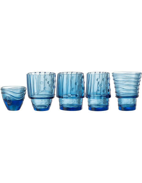 Verres empilables Poisson Fishy en Verre Bleu (Lot de 5) - 3