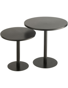 Table d'appoint gigogne moderne Ronde en Métal Noir Myrkal (Lot de 2) - 1