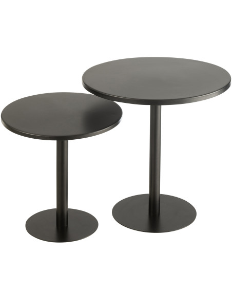 Table d'appoint gigogne moderne Ronde en Métal Noir Myrkal (Lot de 2) - 1