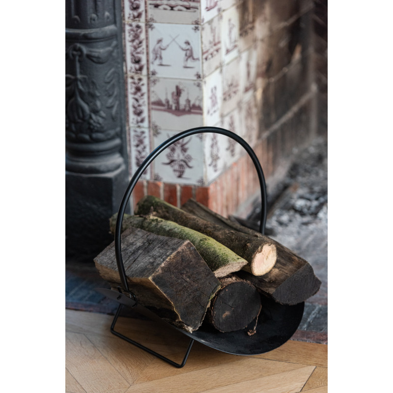 Panier à buche intérieur moderne 48 cm en Métal Noir New - 2