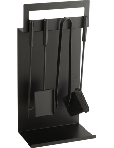 Valet de cheminée moderne 4 accessoires en Métal Noir Hepha - 1