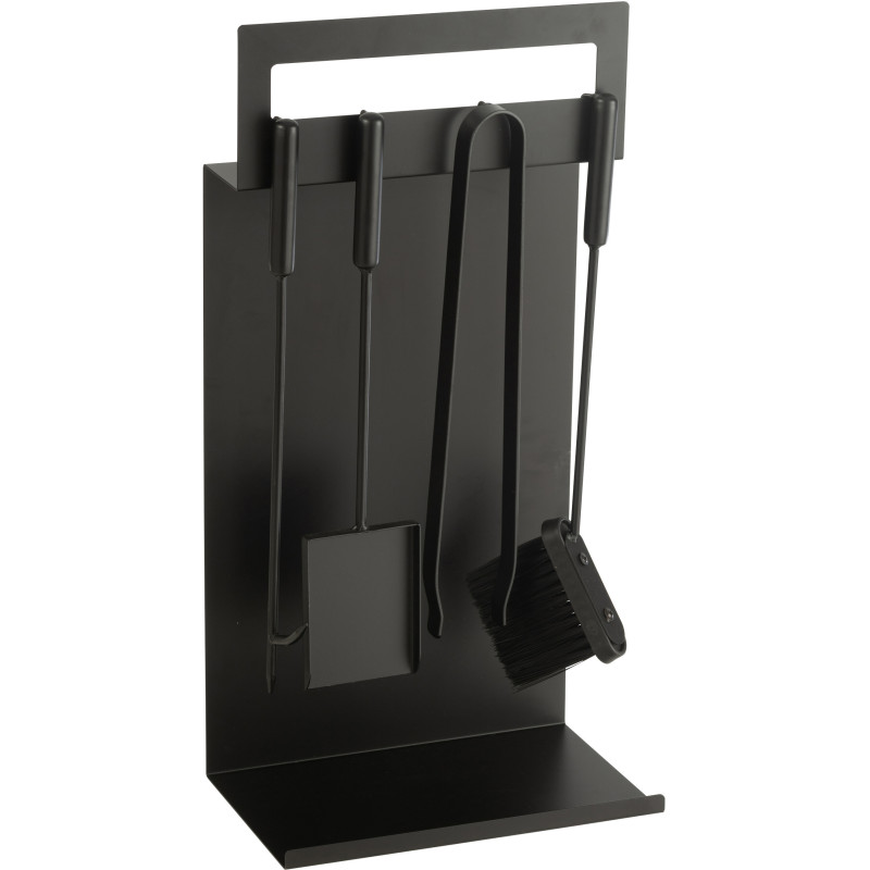 Valet de cheminée moderne 4 accessoires en Métal Noir Hepha - 1