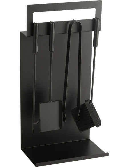 Valet de cheminée moderne 4 accessoires en Métal Noir Hepha - 1