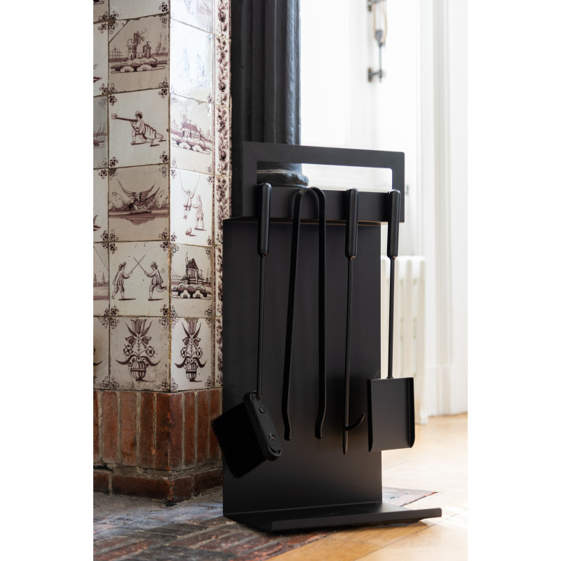 Valet de cheminée moderne 4 accessoires en Métal Noir Hepha - 2