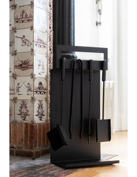 Valet de cheminée moderne 4 accessoires en Métal Noir Hepha - 2