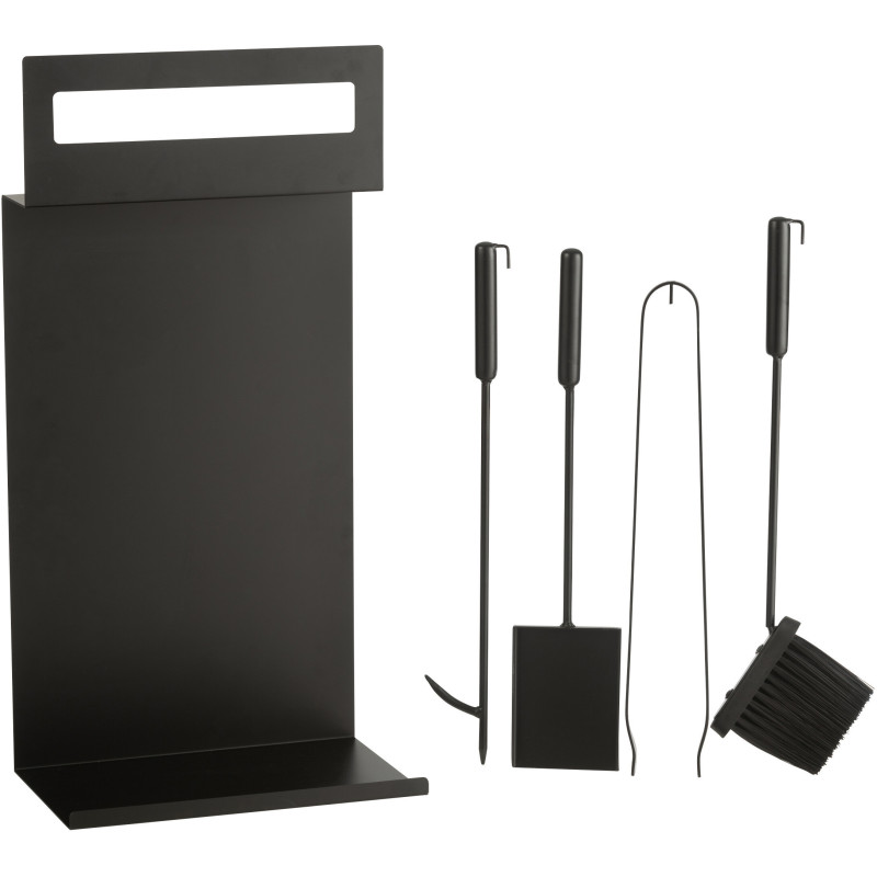Valet de cheminée moderne 4 accessoires en Métal Noir Hepha - 3