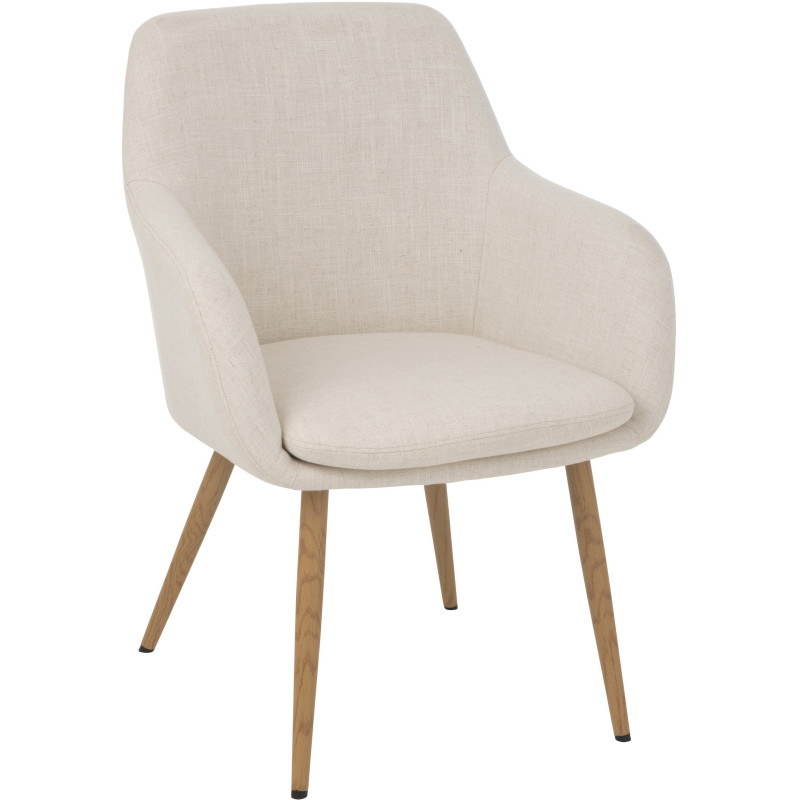 Fauteuil de table moderne en Tissu Blanc Bois Naturel Lorven - 1