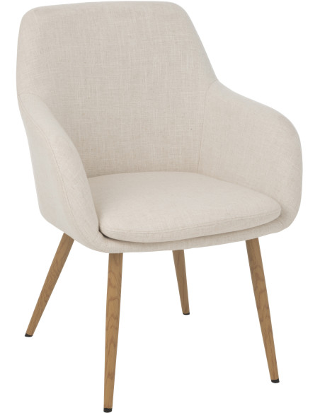 Fauteuil de table moderne en Tissu Blanc Bois Naturel Lorven - 1