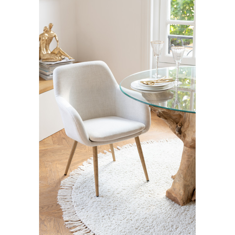 Fauteuil de table moderne en Tissu Blanc Bois Naturel Lorven - 2