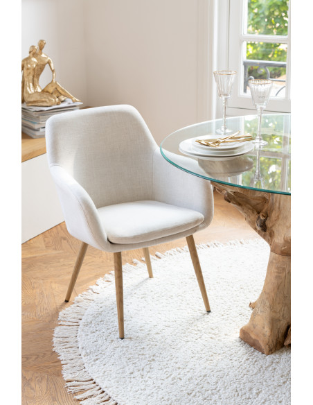 Fauteuil de table moderne en Tissu Blanc Bois Naturel Lorven - 2