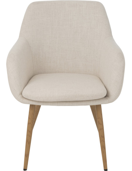 Fauteuil de table moderne en Tissu Blanc Bois Naturel Lorven - 3