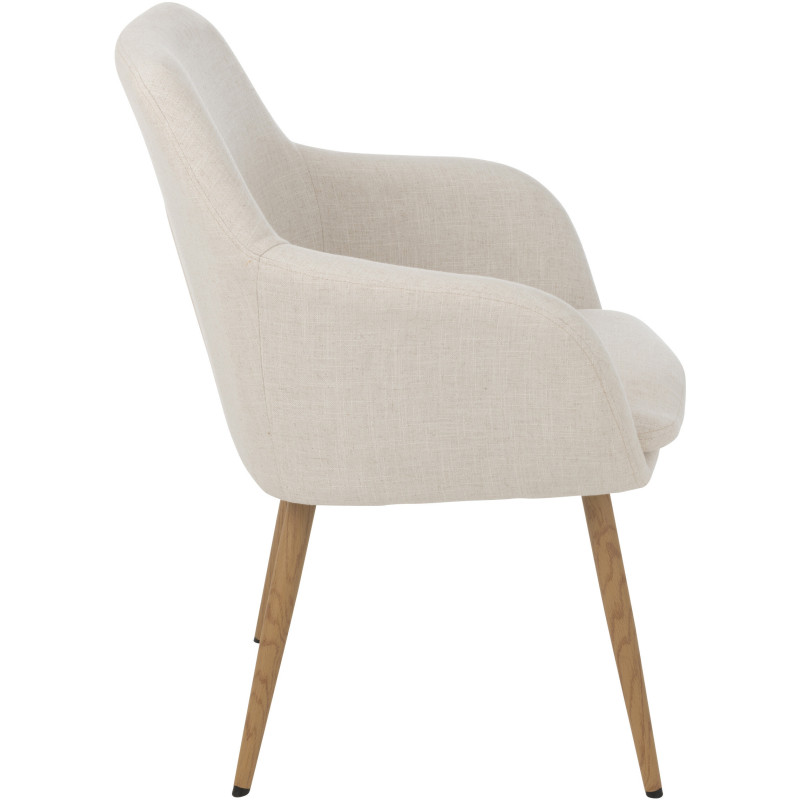 Fauteuil de table moderne en Tissu Blanc Bois Naturel Lorven - 4