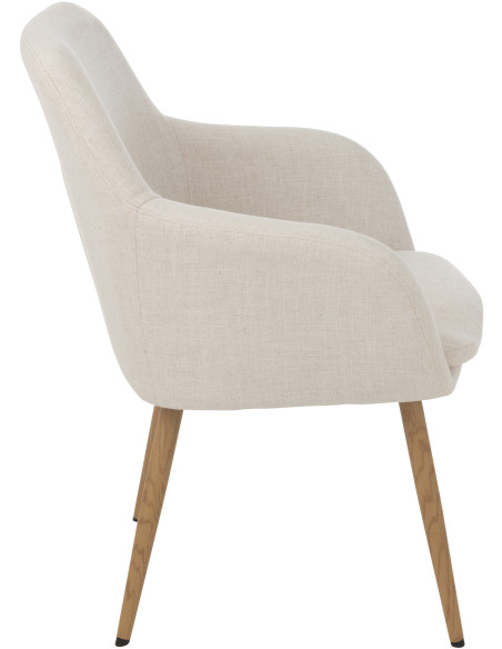 Fauteuil de table moderne en Tissu Blanc Bois Naturel Lorven - 4